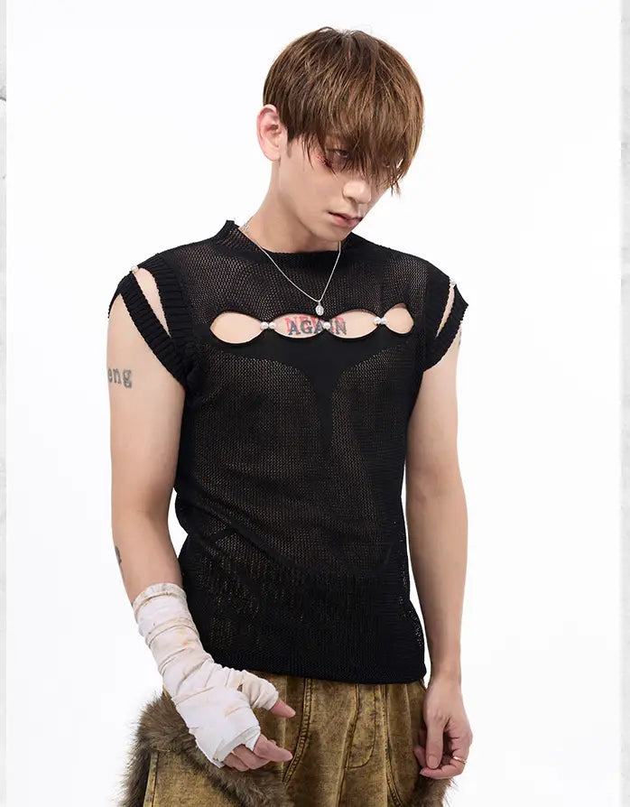rave dress men Black Mirror Costume, Black Futuristic Halloween Male Costume, Sci-fi High Quality Print One Piece Costume Men, Metallic Full Body Male Costume, L realistic broken mirror pattern in black and grey Mens Techno fishnet mesh Rave