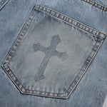 Gothic Flame Cross Denim Jeans - Fuga Studios