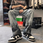 Gothic Flame Cross Denim Jeans - Fuga Studios