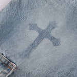 Gothic Flame Cross Denim Jeans - Fuga Studios