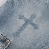 Gothic Flame Cross Denim Jeans - Fuga Studios