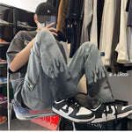 Gothic Flame Cross Denim Jeans - Fuga Studios