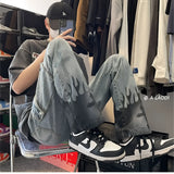 Gothic Flame Cross Denim Jeans - Fuga Studios