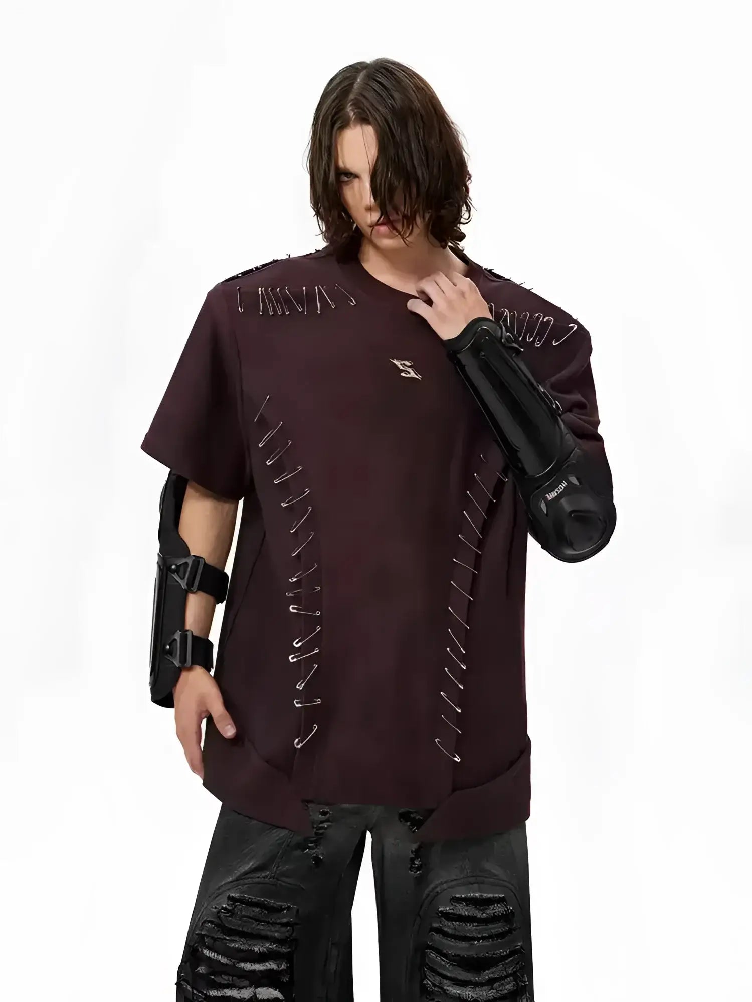 Gothic Safety Pin Deconstructed T-Shirt - Fuga Studios