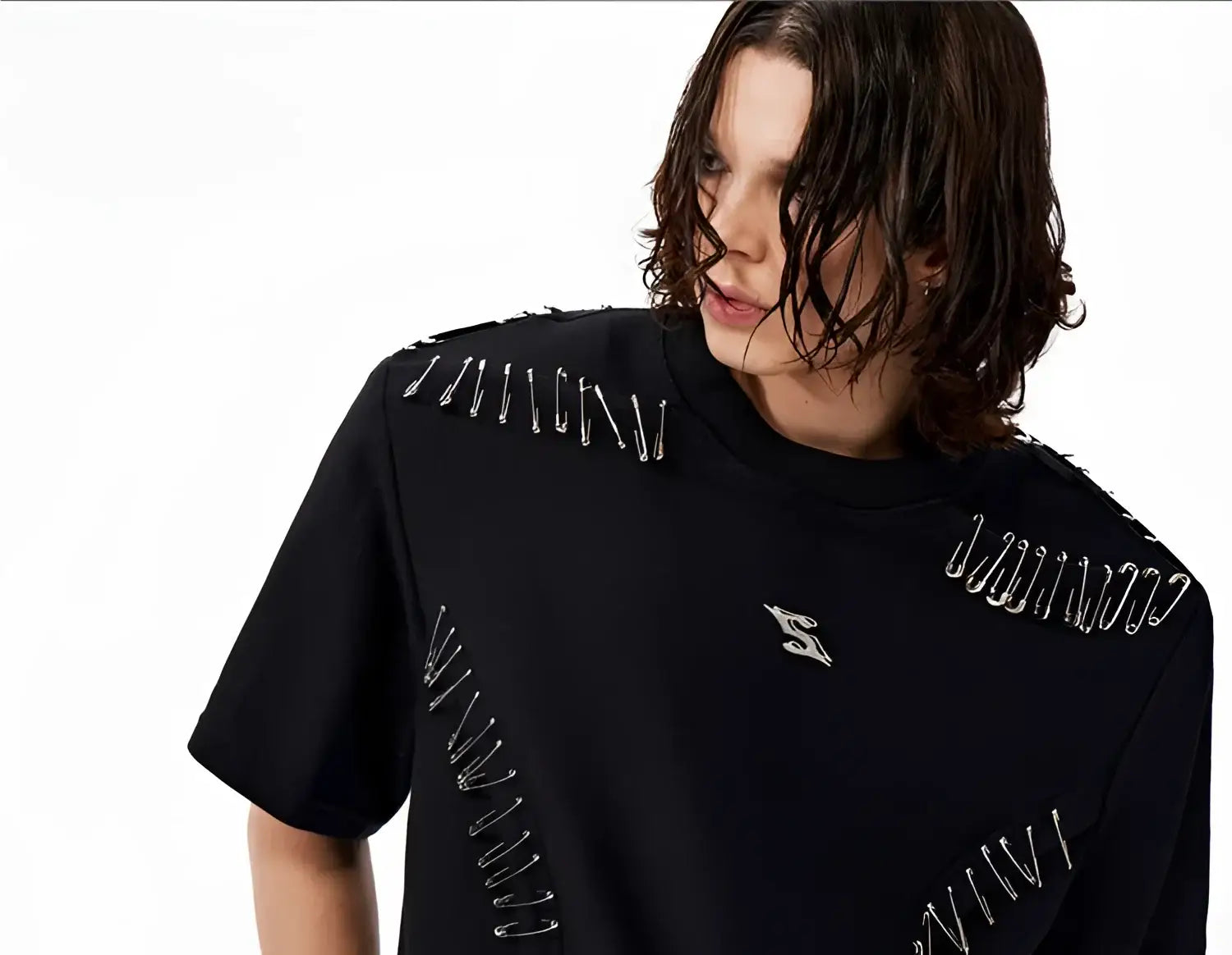 Gothic Safety Pin Deconstructed T-Shirt - Fuga Studios