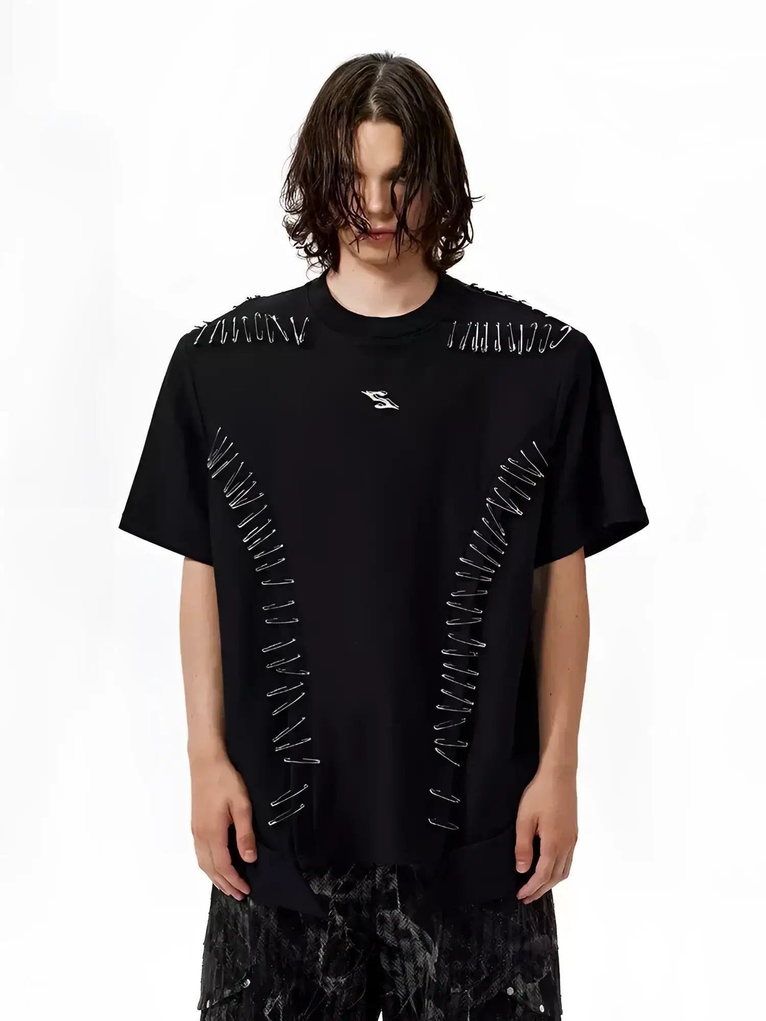 Gothic Safety Pin Deconstructed T-Shirt - Fuga Studios