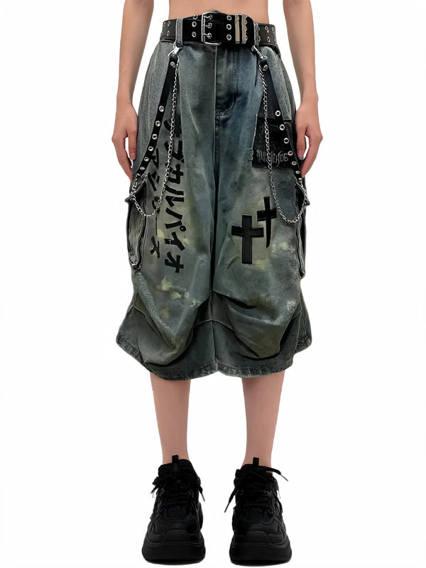Gothic Y2K Kanji Chain Shorts - Fuga Studios