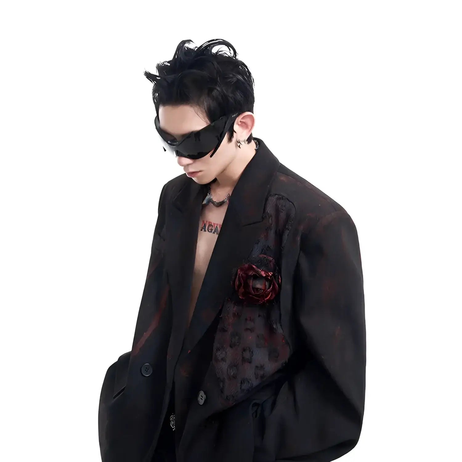 Opium Dark Rose Distressed Blazer Set - Fuga Studios