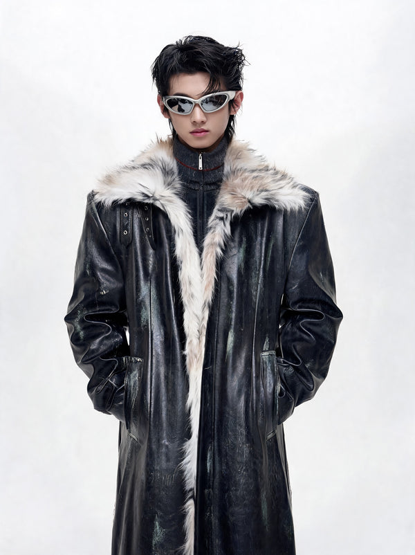 Opium Distressed Leather Coat Schwarz - Fuga Studios