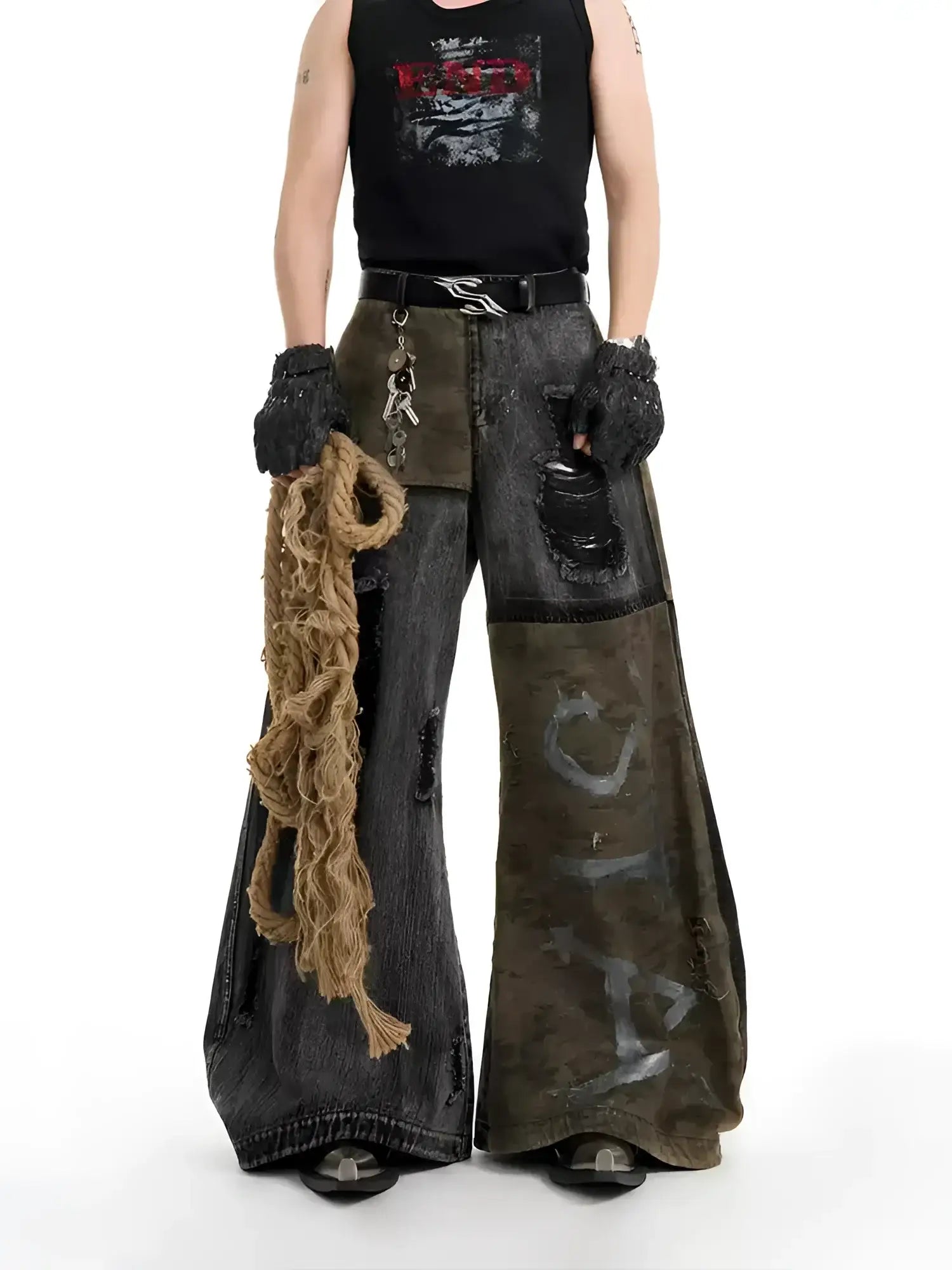 Opium Distressed Panel Flare Jeans - Fuga Studios