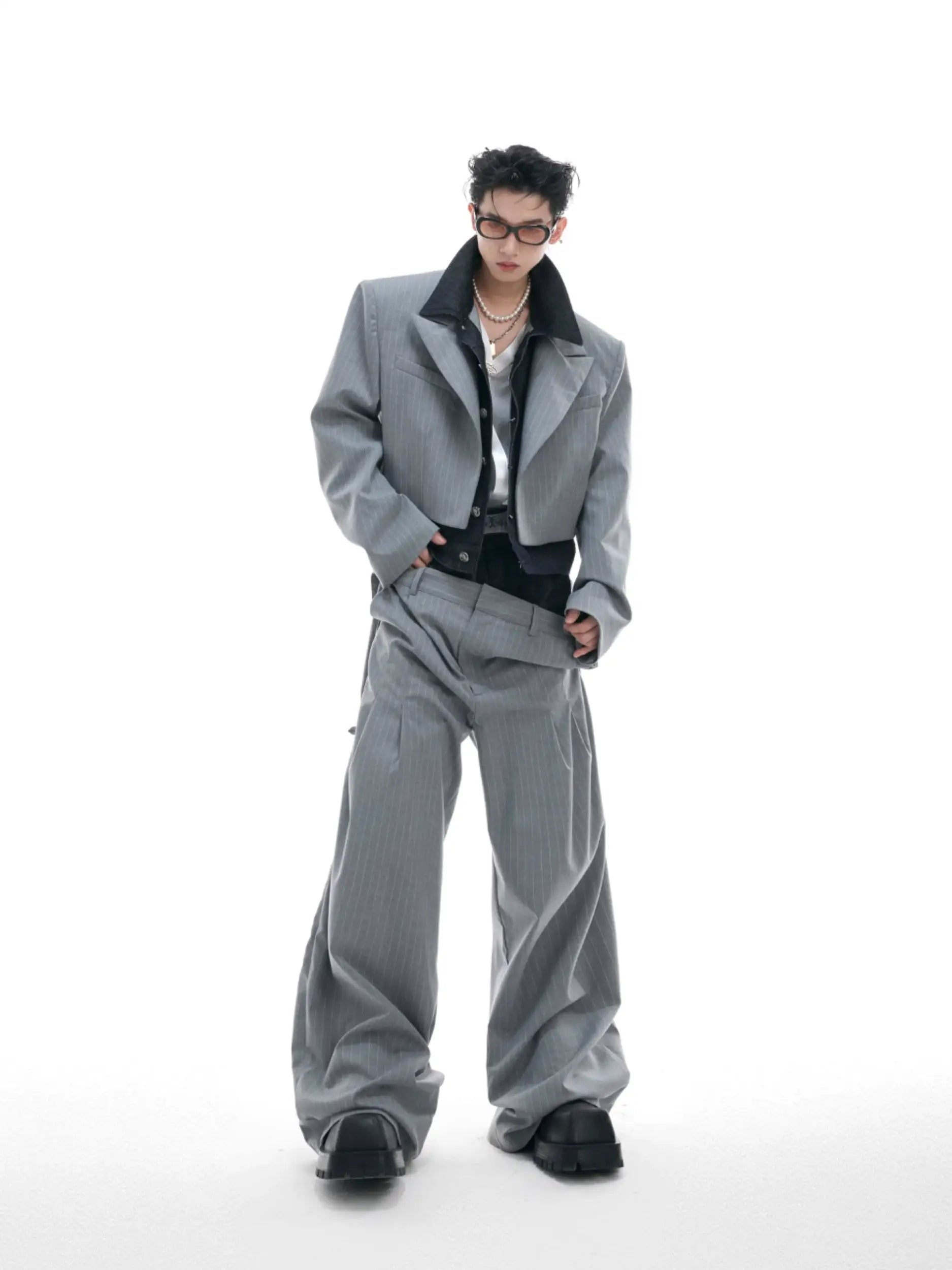 Opium Hybrid Denim-Blazer & Wide-Leg Pants Set - Fuga