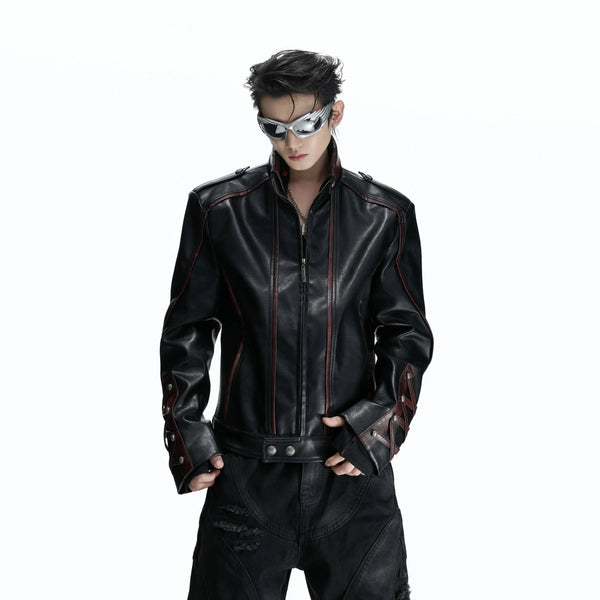 Opium Lace-Up Biker Jacket Schwarz - Fuga Studios