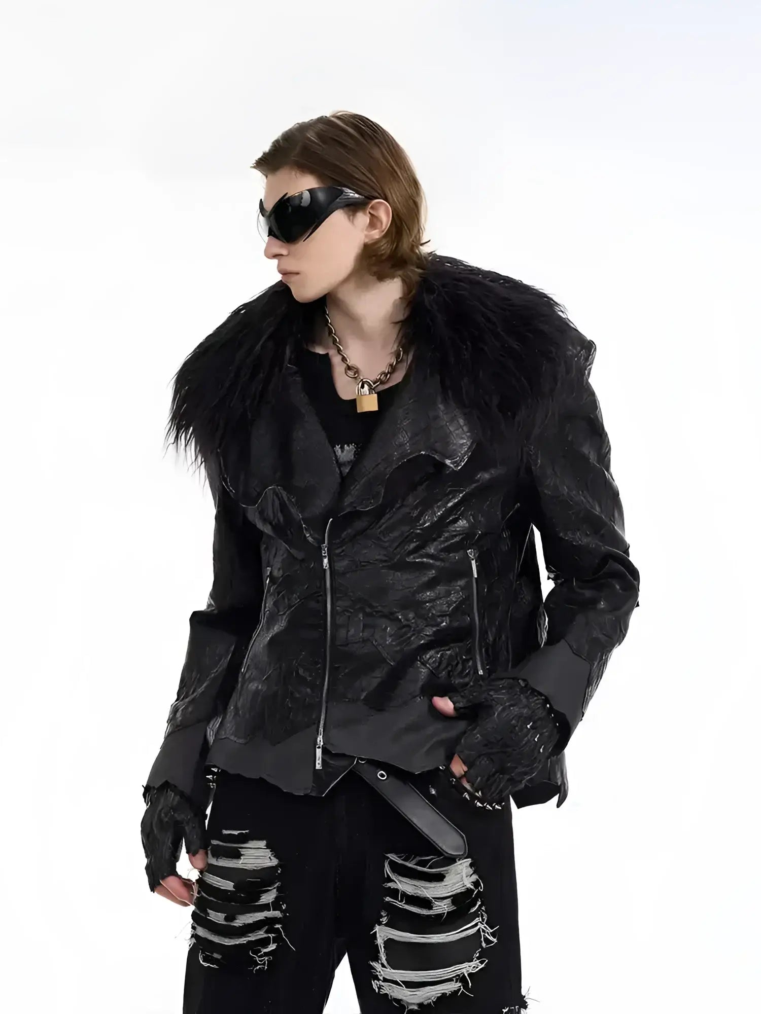 Opium Leather Fur Collar Jacket - Fuga Studios