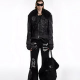 Opium Leather Fur Collar Jacket - Fuga Studios