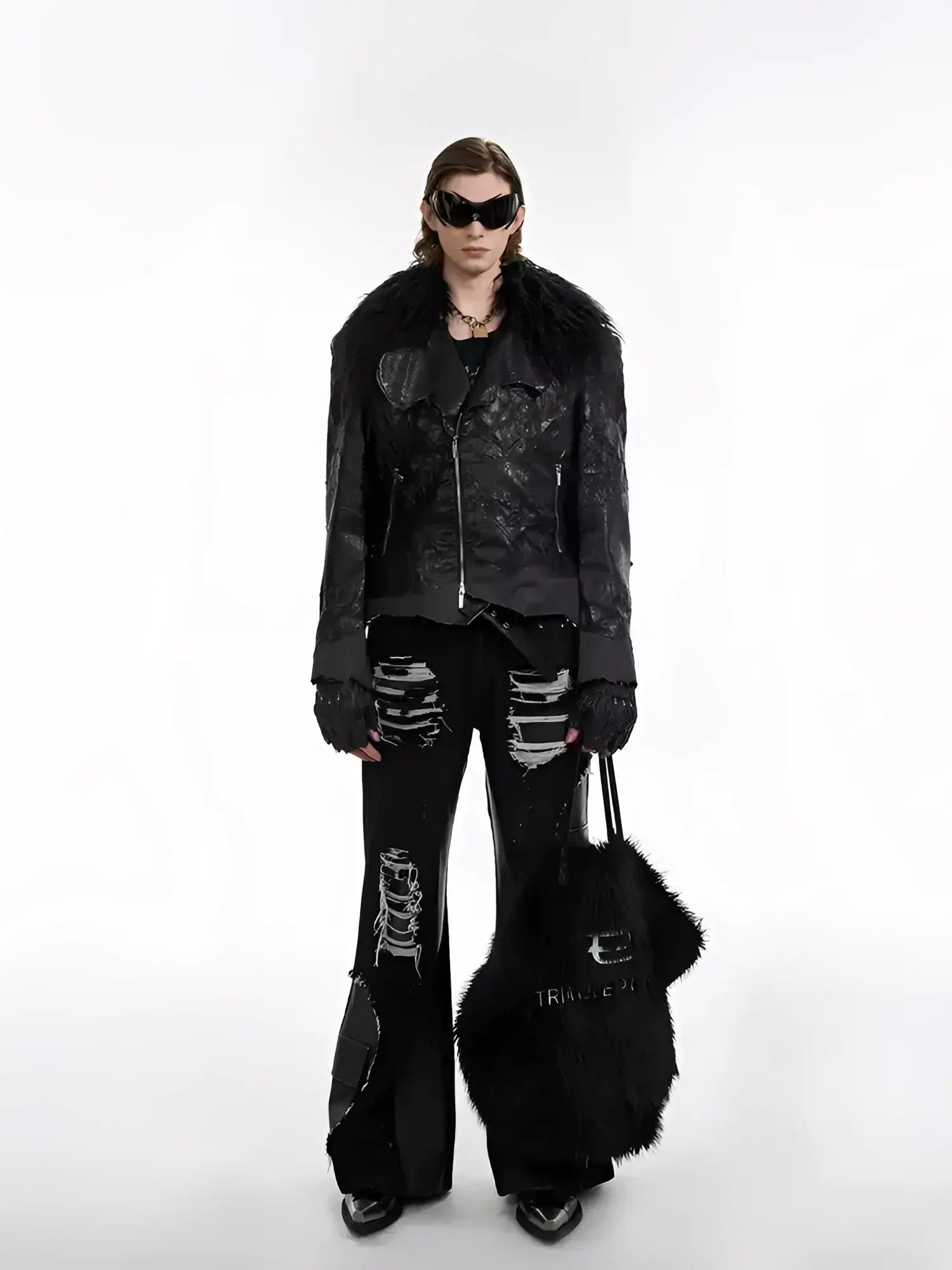 Opium Leather Fur Collar Jacket - Fuga Studios