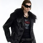 Opium Leather Fur Collar Jacket - Fuga Studios