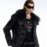Opium Leather Fur Collar Jacket - Fuga Studios