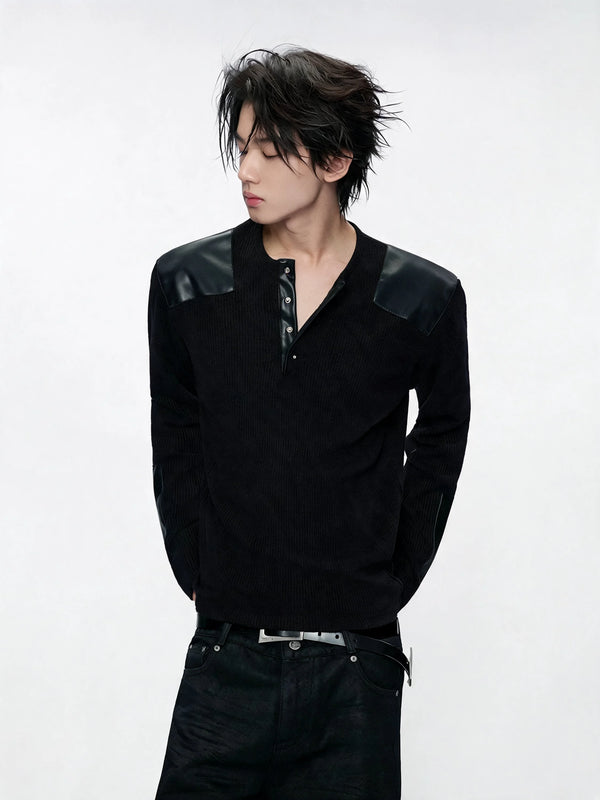 Opium Leather Patch Henley Schwarz - Fuga Studios