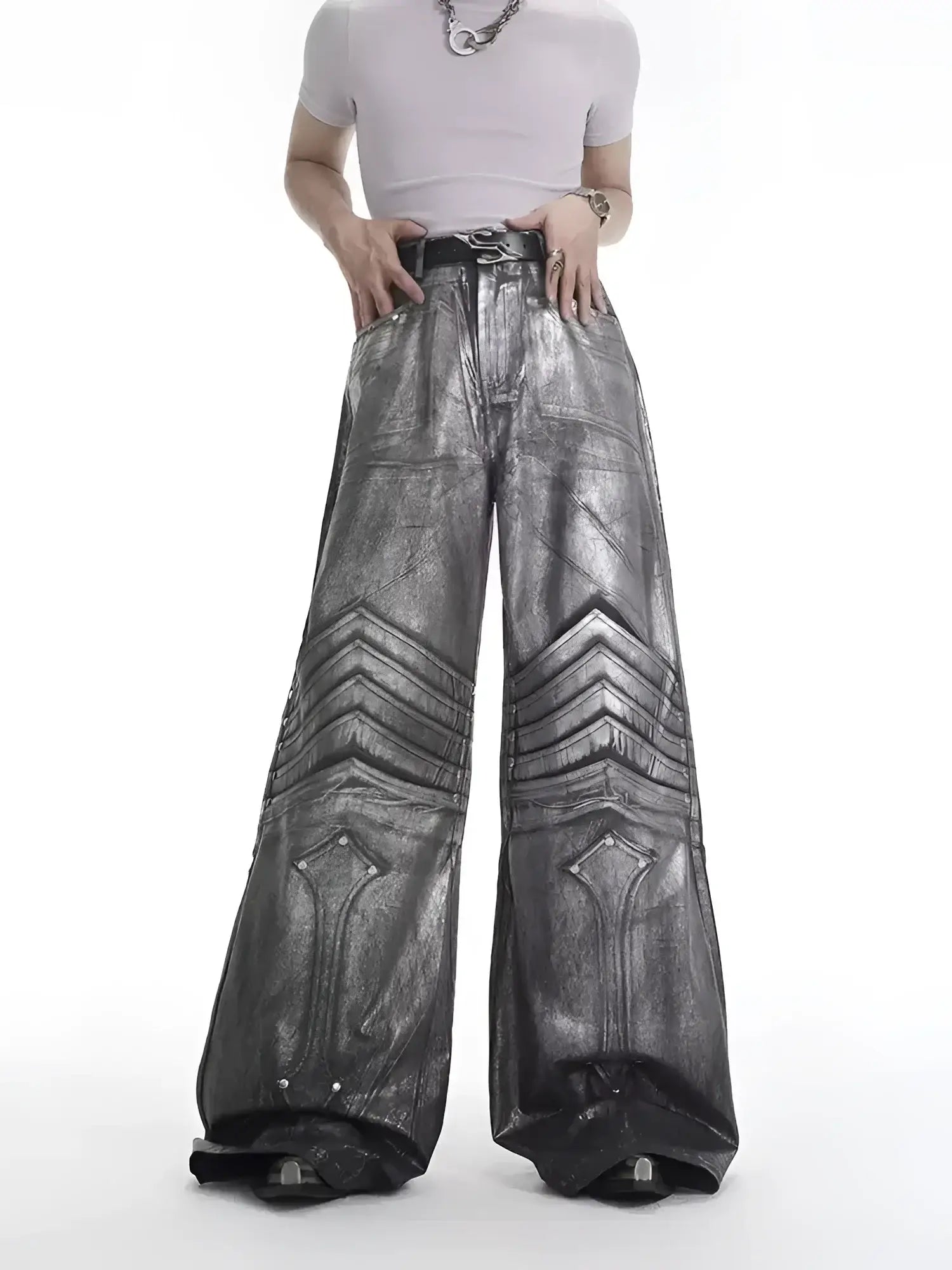 Opium Metallic Chevron Wide-Leg Pants - Fuga Studios