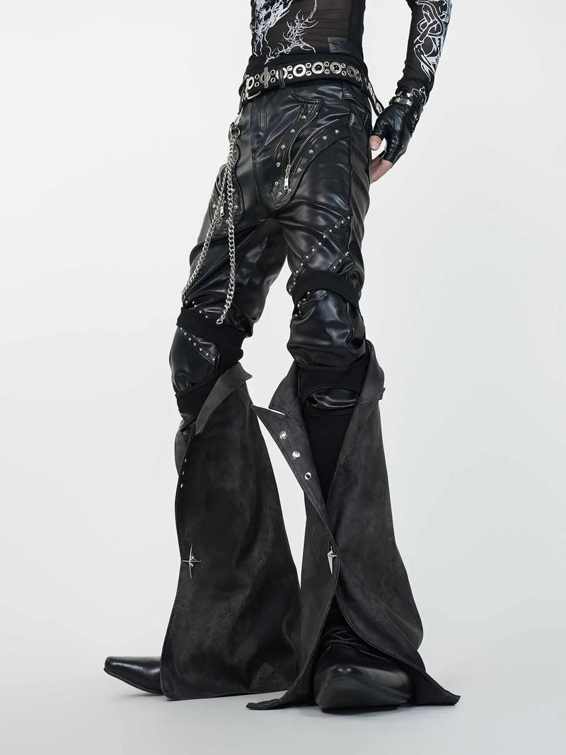 Opium Studded Leather Trumpet Flare Pants