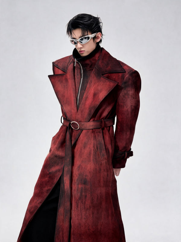 Opium Suede Trench Coat Rot - Fuga Studios