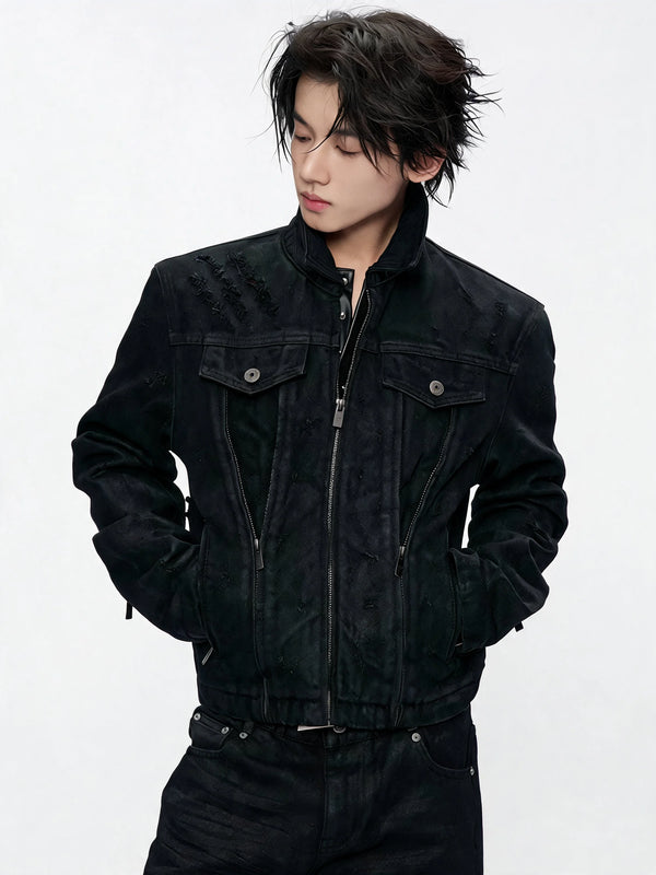 Opium Waxed Denim Jacket Schwarz - Fuga Studios