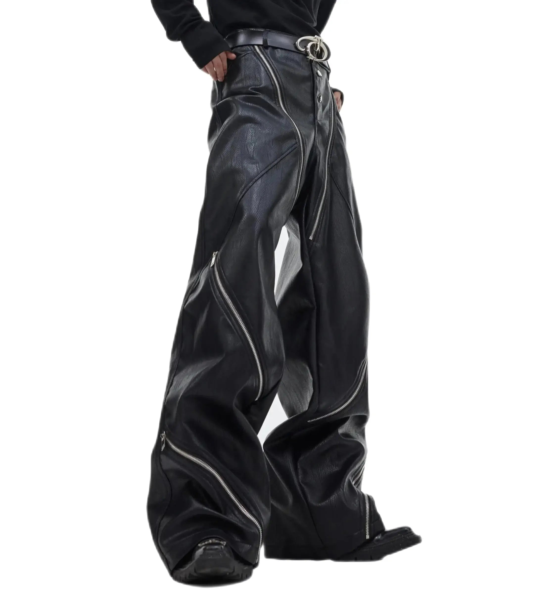 Opium Zipper Leather Pants - Fuga Studios