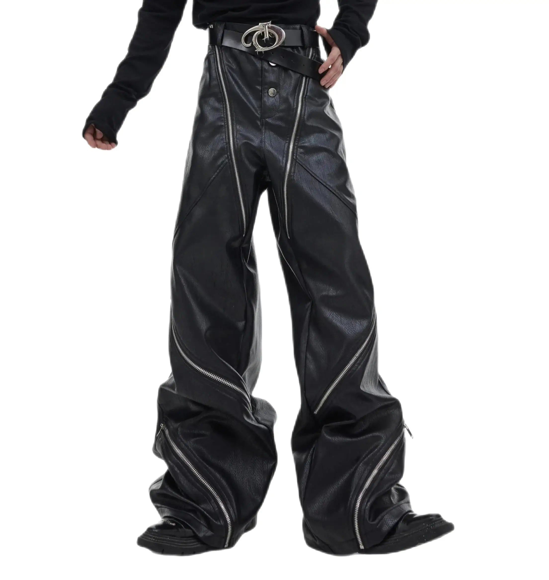 Opium Zipper Leather Pants - Fuga Studios
