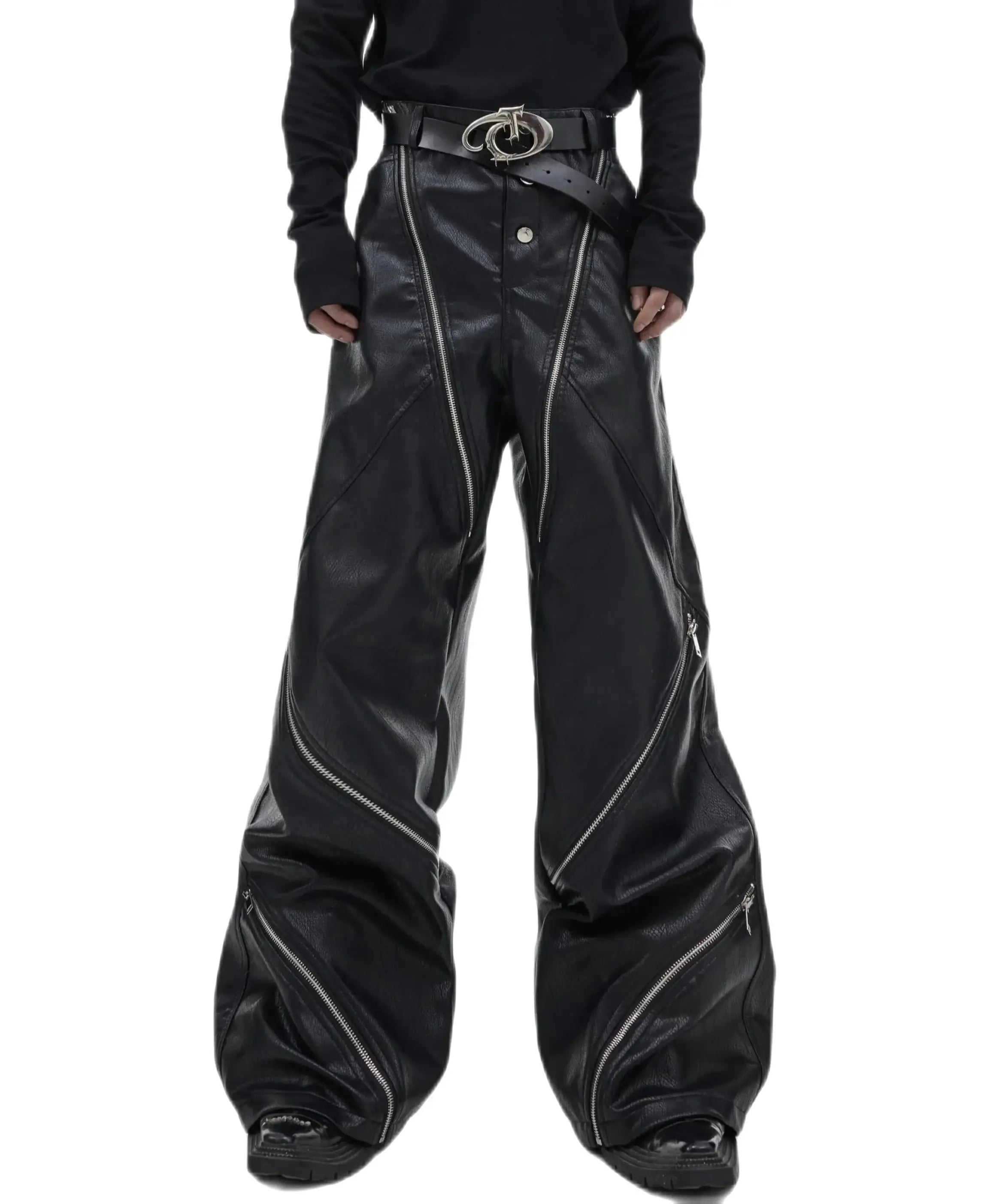 Opium Zipper Leather Pants - Fuga Studios