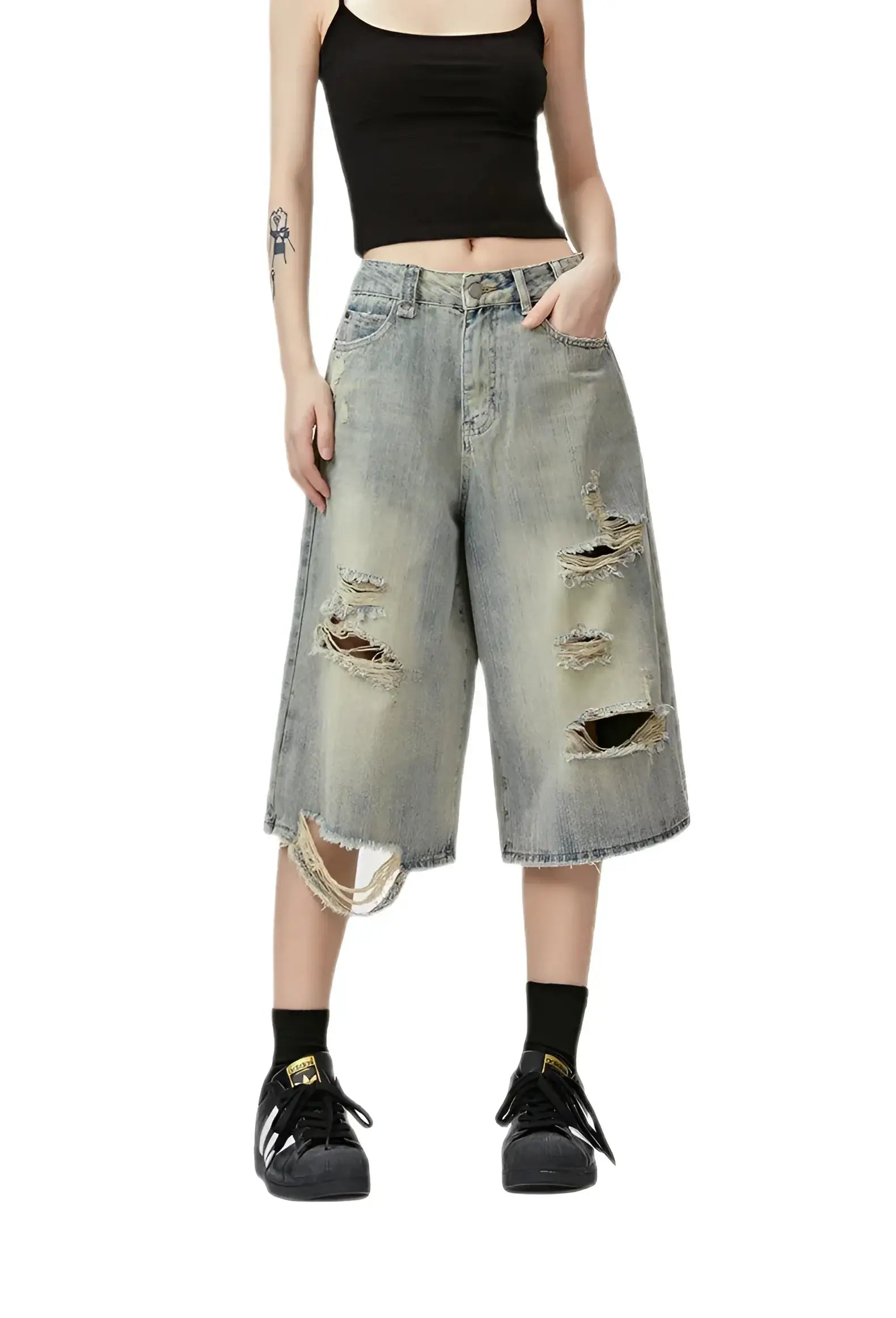 Streetwear Unisex Ripped Shorts - Fuga Studios
