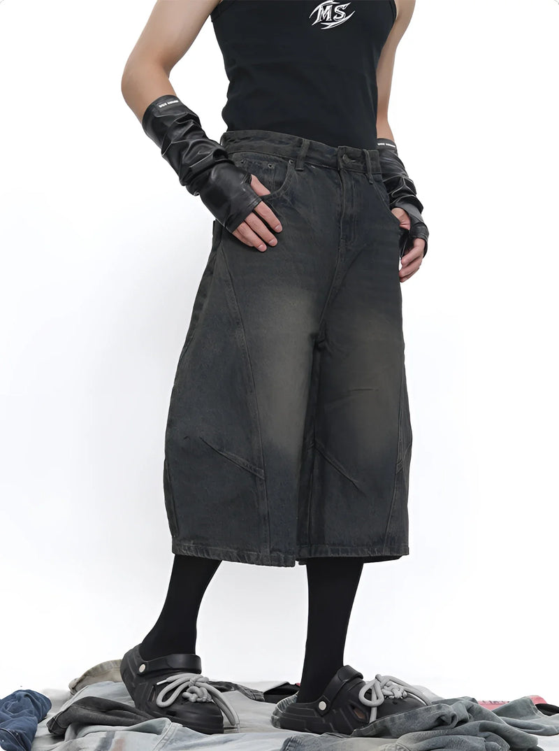 Y2K Barrel-Leg Faded Denim Jorts
