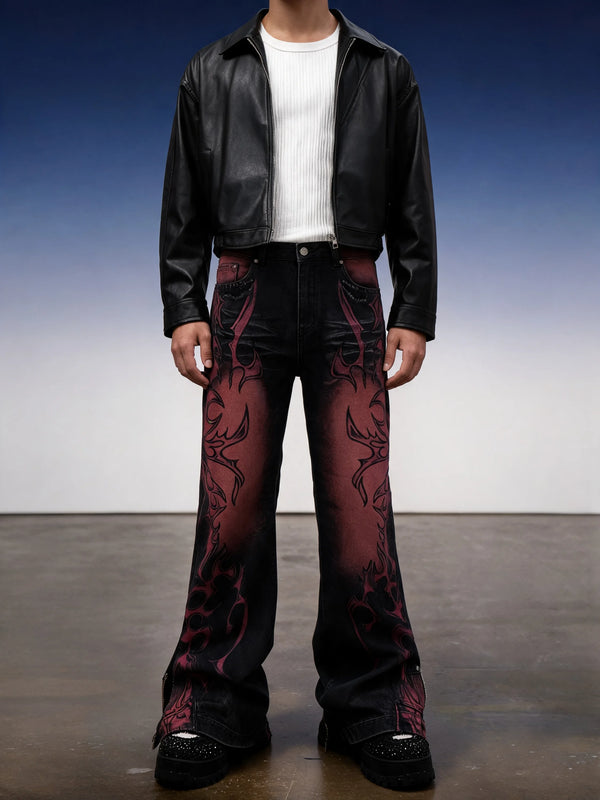 Y2K Flame Print Wide-Leg Jeans - Fuga Studios