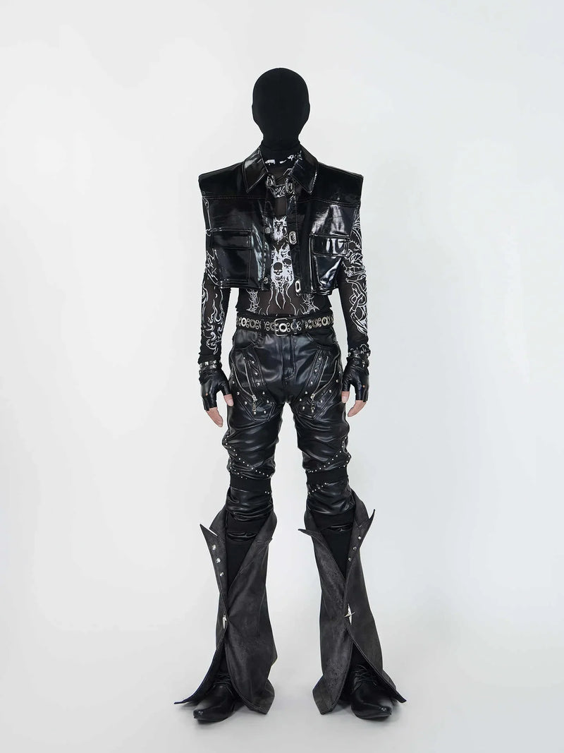 Androgynous Goth Clothing – Opium Studded Leather Trumpet Flare Pants | Fūga Studios