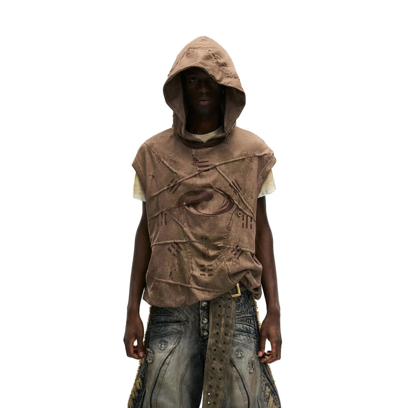 Goth Christmas Outfit – Warcore Distressed Hooded Vest | Fūga Studios