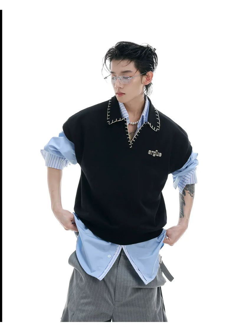 Goth Preppy Style – Opium Contrast Stitch Polo Vest | Fūga Studios