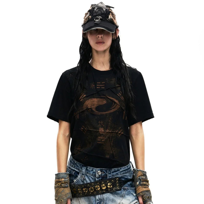 Classy Goth Outfits – Gothic Yin Yang Washed Tee | Fūga Studios