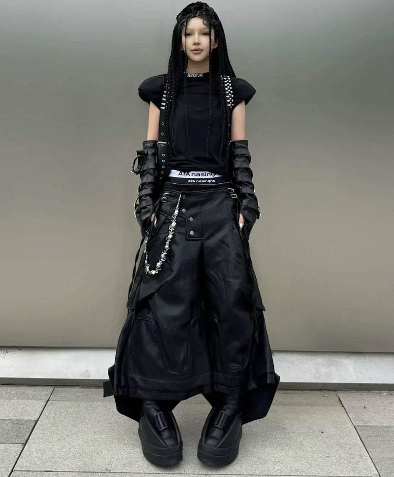 Goth Club Attire – Gothic Layered Leather Cargo Pants | Fūga Studios
