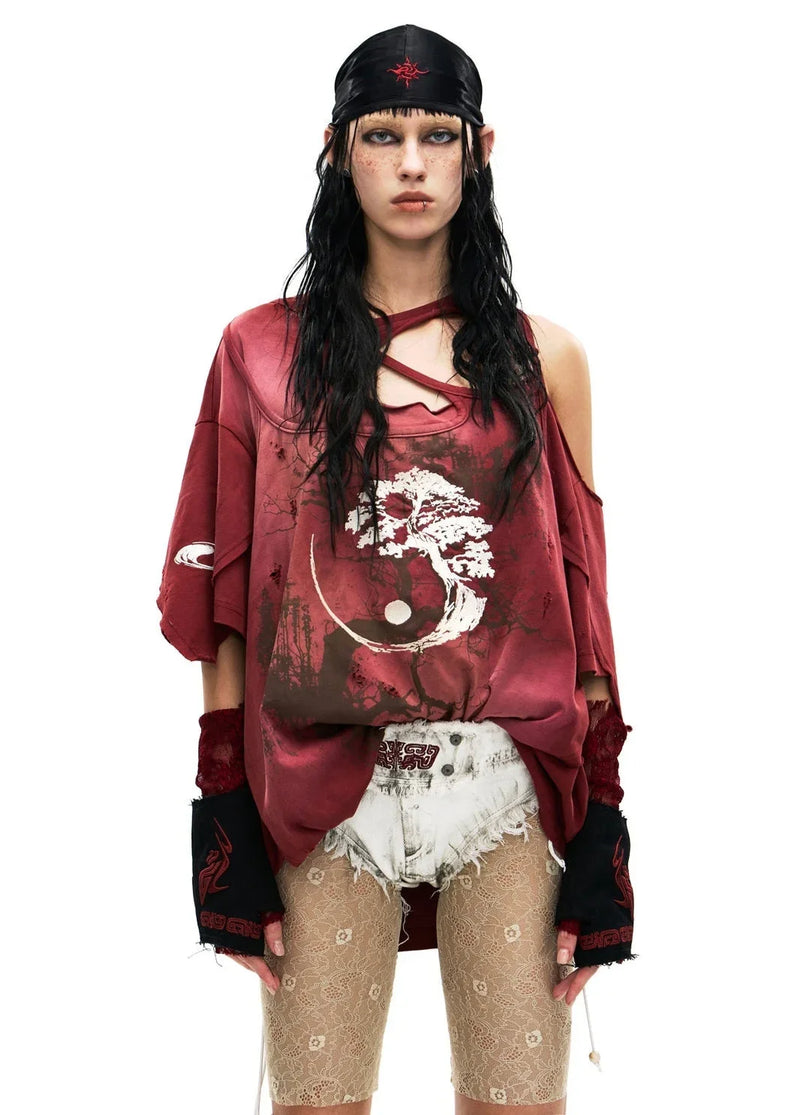 Cute Y2K Fashion – Gothic One-Shoulder Tee | Fūga Studios