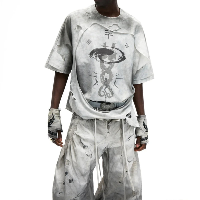 Dark Academia Goth: Gothic Distressed Layer Tee | Fūga Studios