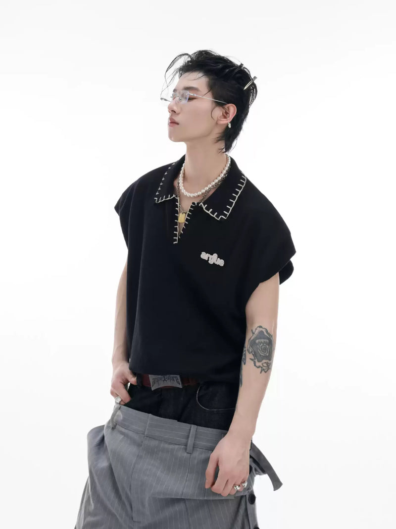 Egirl Eboy Fashion – Opium Contrast Stitch Polo Vest | Fūga Studios