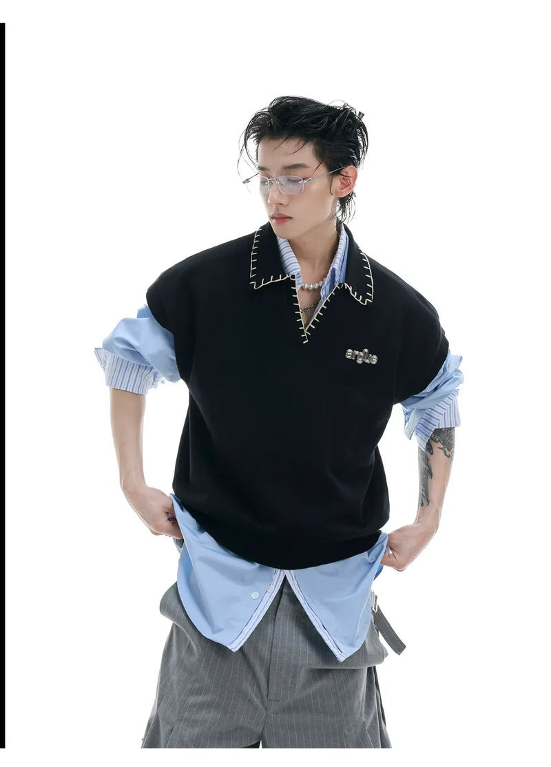 Goth Preppy Style – Opium Contrast Stitch Polo Vest | Fūga Studios