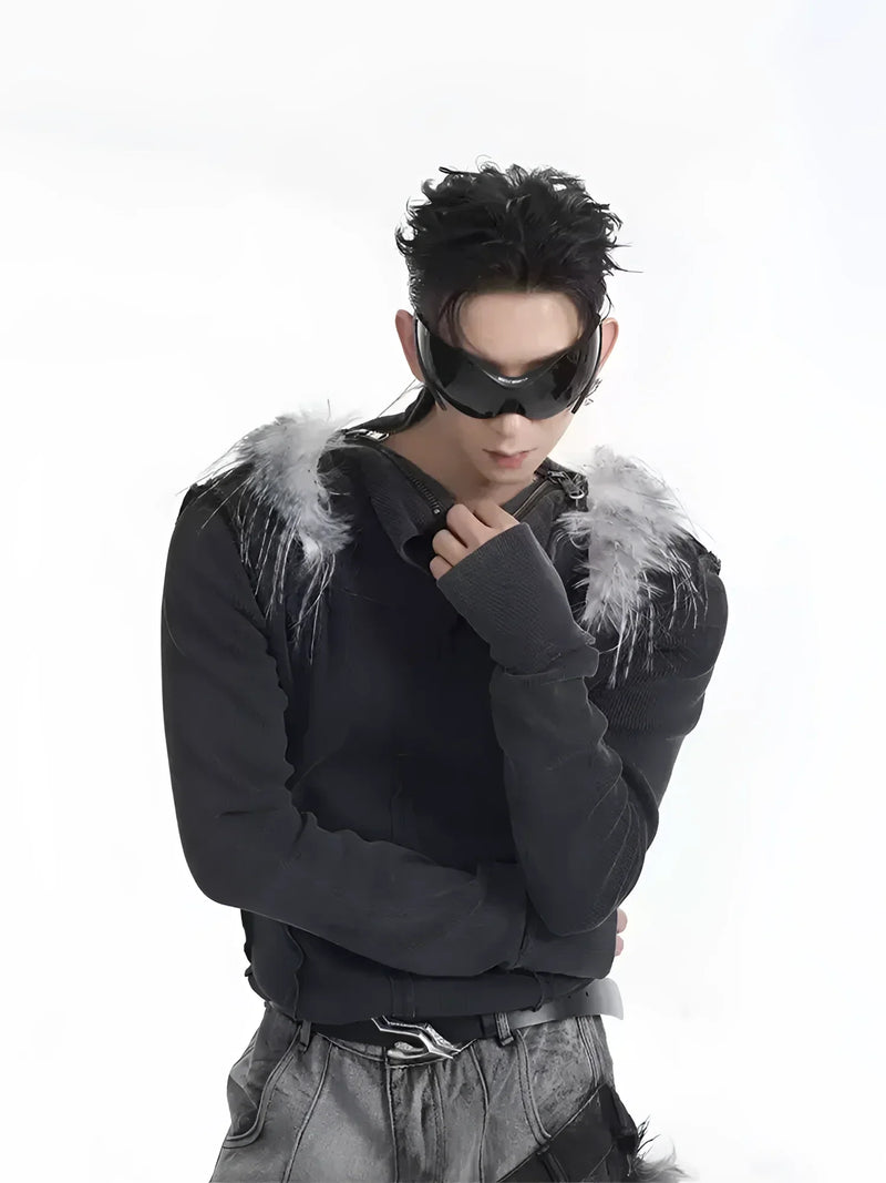 Anime Goth Outfit – Opium Fuzzy Shoulder Sweater | Fūga Studios
