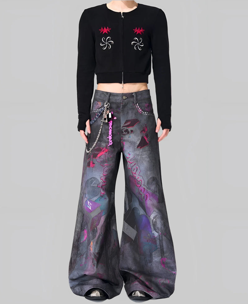 Y2K Meaning – Opium Graffiti Art Wide Leg Jeans | Fūga Studios