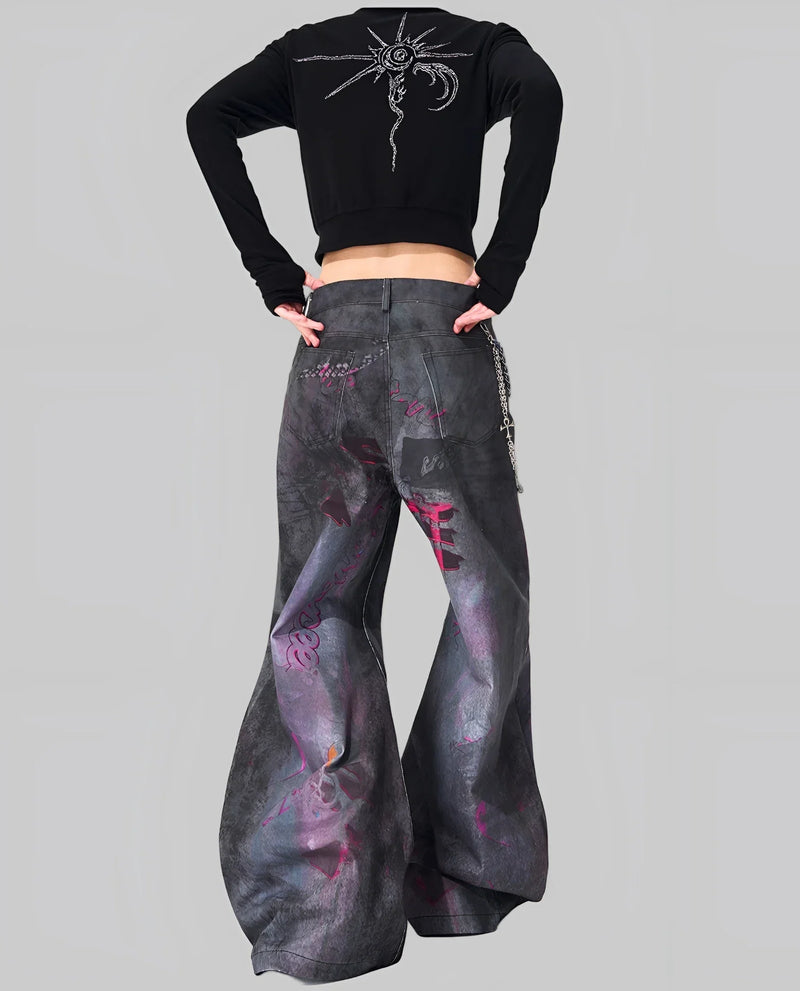 Soft Grunge Winter – Opium Graffiti Art Wide Leg Jeans | Fūga Studios