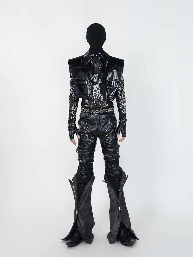 Androgynous Goth Clothing – Opium Studded Leather Trumpet Flare Pants | Fūga Studios
