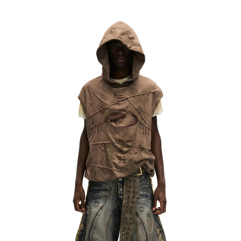 Goth Christmas Outfit – Warcore Distressed Hooded Vest | Fūga Studios