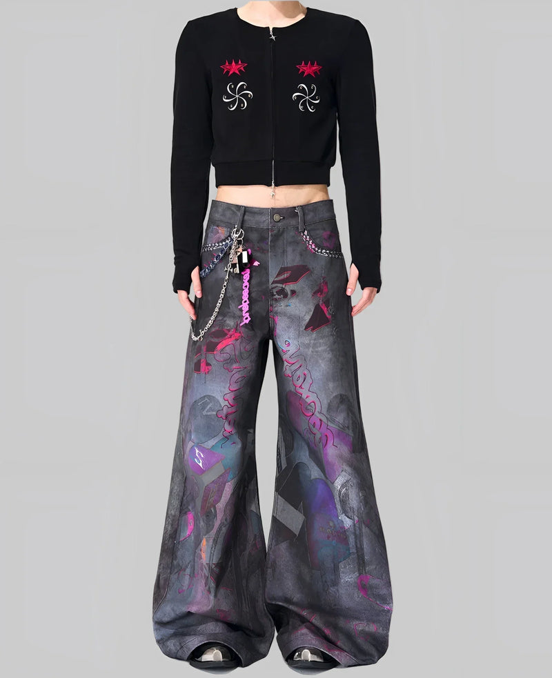 Y2K Meaning – Opium Graffiti Art Wide Leg Jeans | Fūga Studios