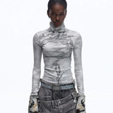 Opium Dragon Rhinestone Turtleneck Top