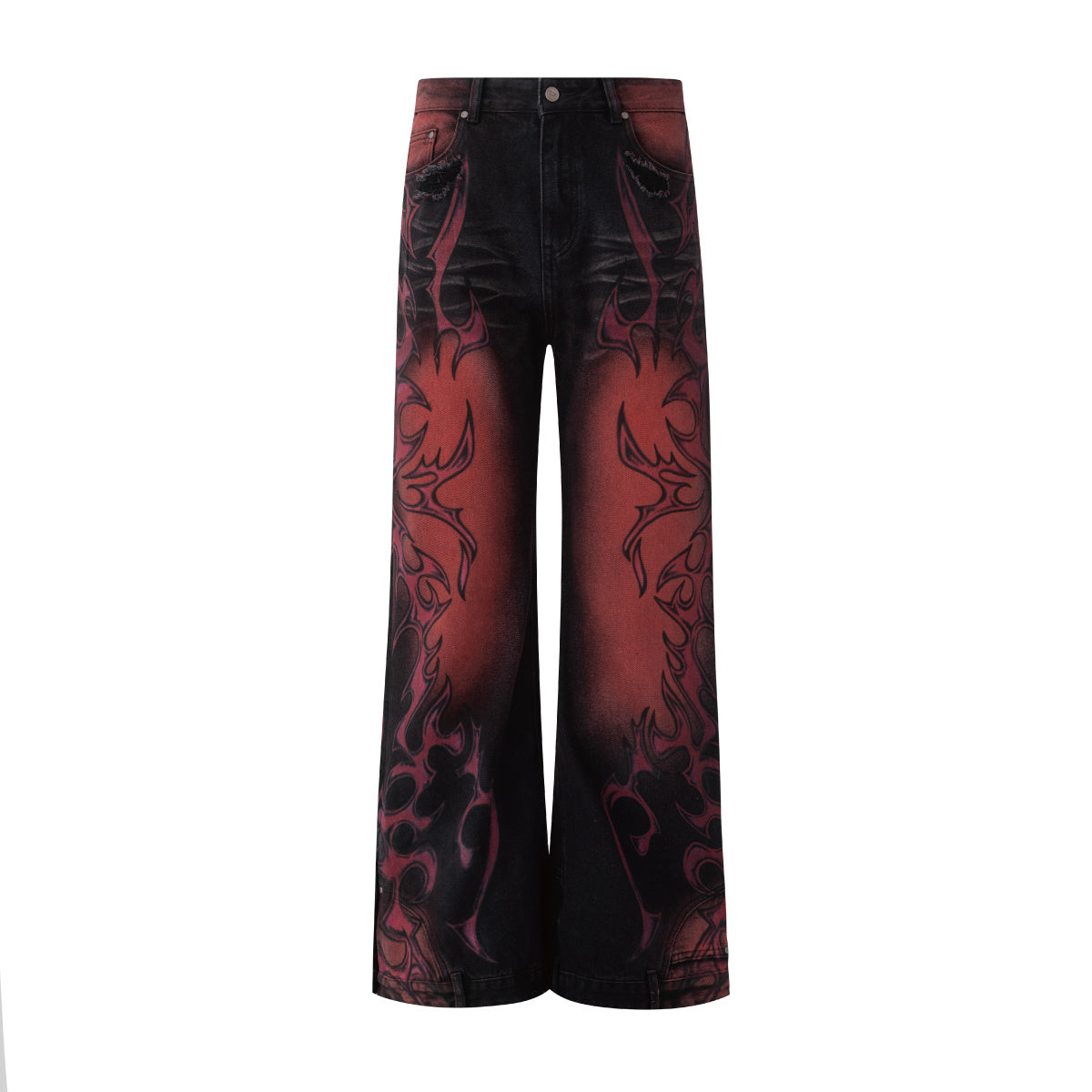 Y2K Flame Print Wide-Leg Jeans