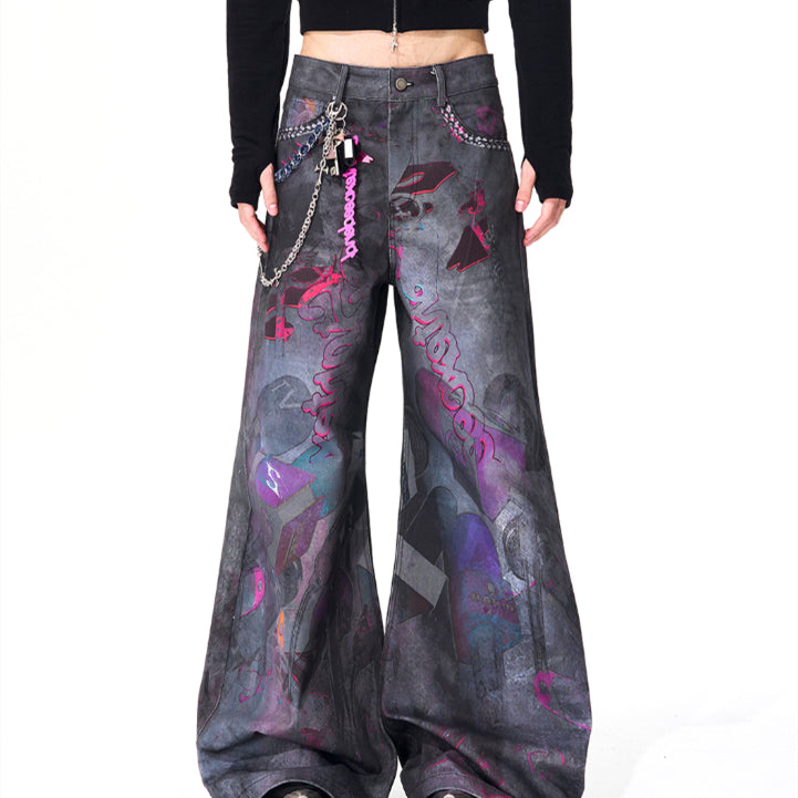 Opium Graffiti Art Wide Leg Jeans